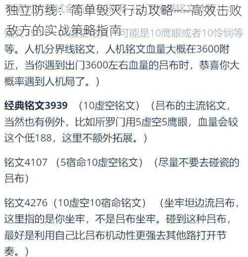 独立防线：简单毁灭行动攻略——高效击败敌方的实战策略指南