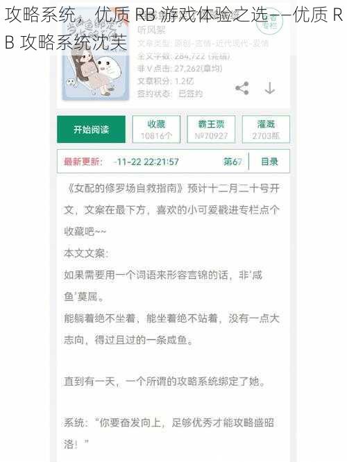 攻略系统，优质 RB 游戏体验之选——优质 RB 攻略系统沈芙