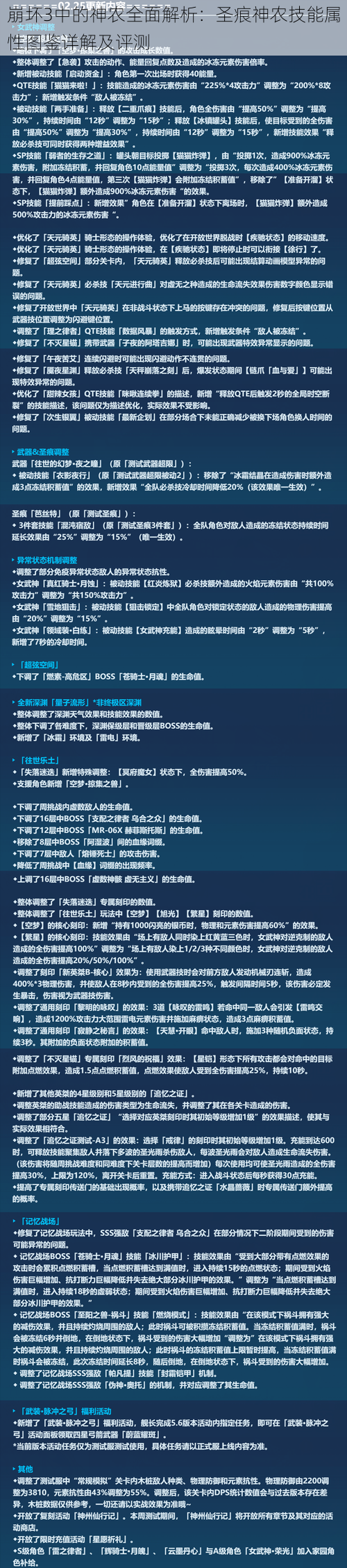 崩坏3中的神农全面解析：圣痕神农技能属性图鉴详解及评测