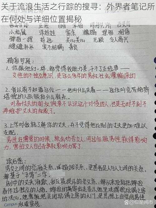 关于流浪生活之行踪的搜寻：外界者笔记所在何处与详细位置揭秘