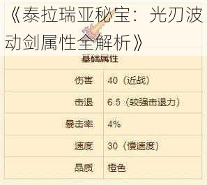 《泰拉瑞亚秘宝：光刃波动剑属性全解析》