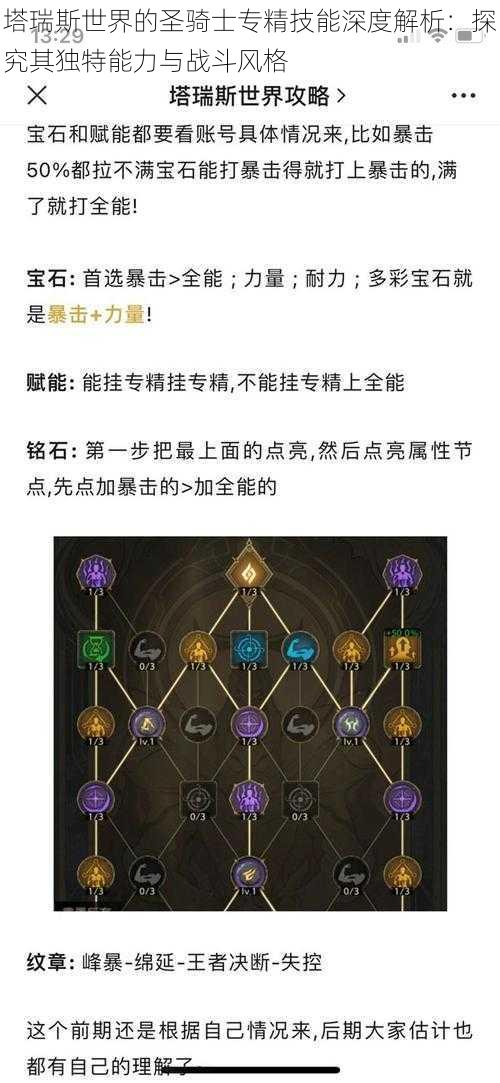 塔瑞斯世界的圣骑士专精技能深度解析：探究其独特能力与战斗风格