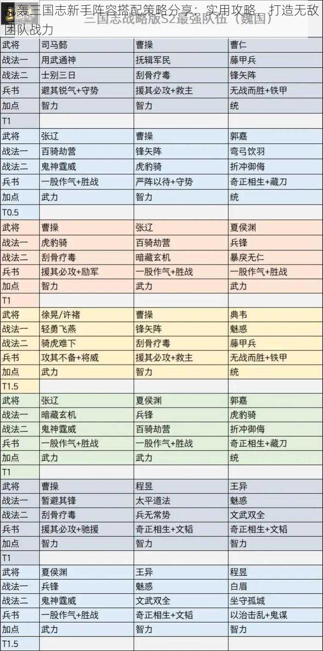 乱轰三国志新手阵容搭配策略分享：实用攻略，打造无敌团队战力