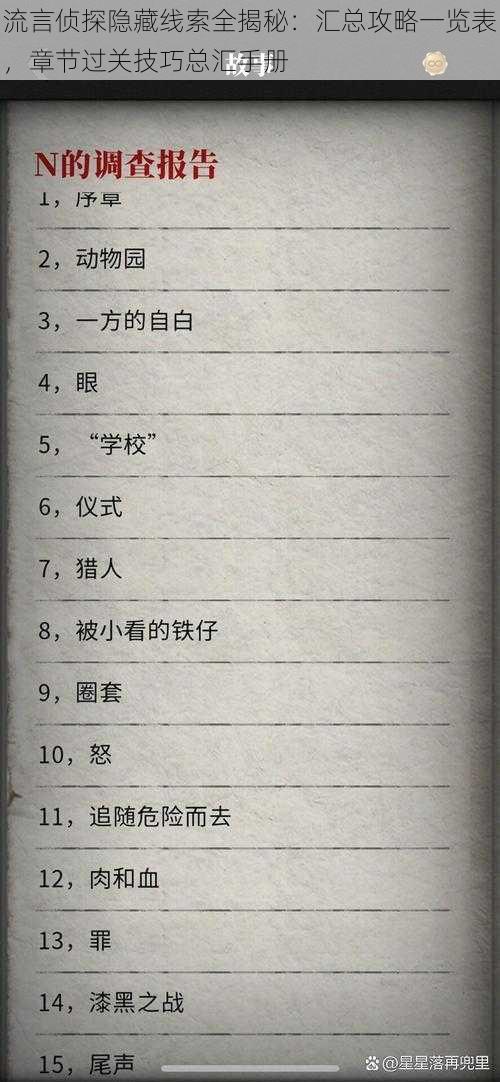 流言侦探隐藏线索全揭秘：汇总攻略一览表，章节过关技巧总汇手册