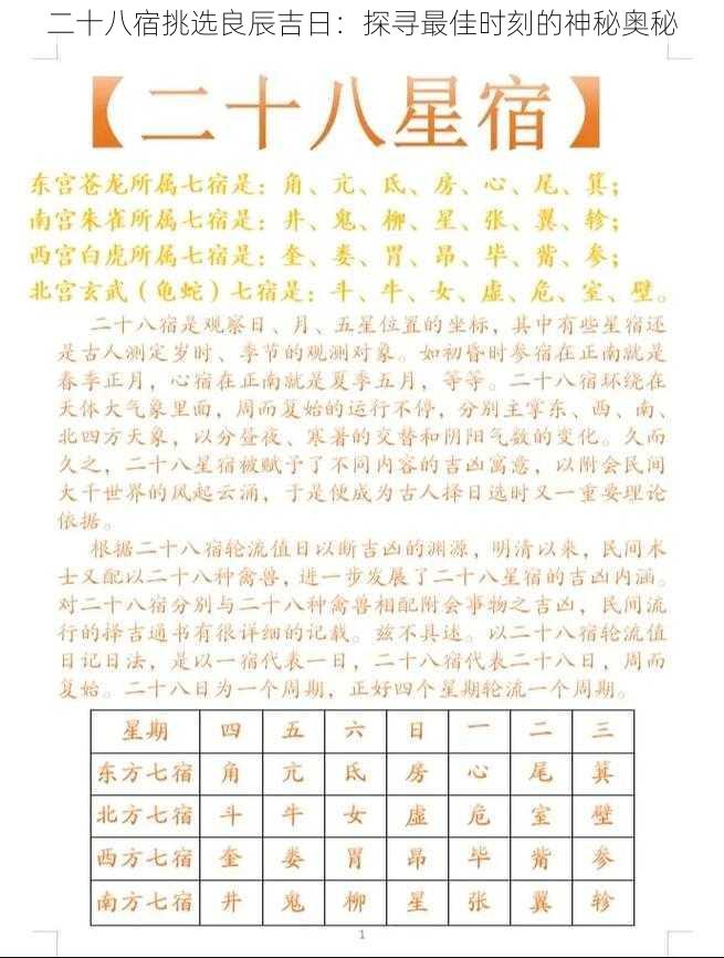 二十八宿挑选良辰吉日：探寻最佳时刻的神秘奥秘