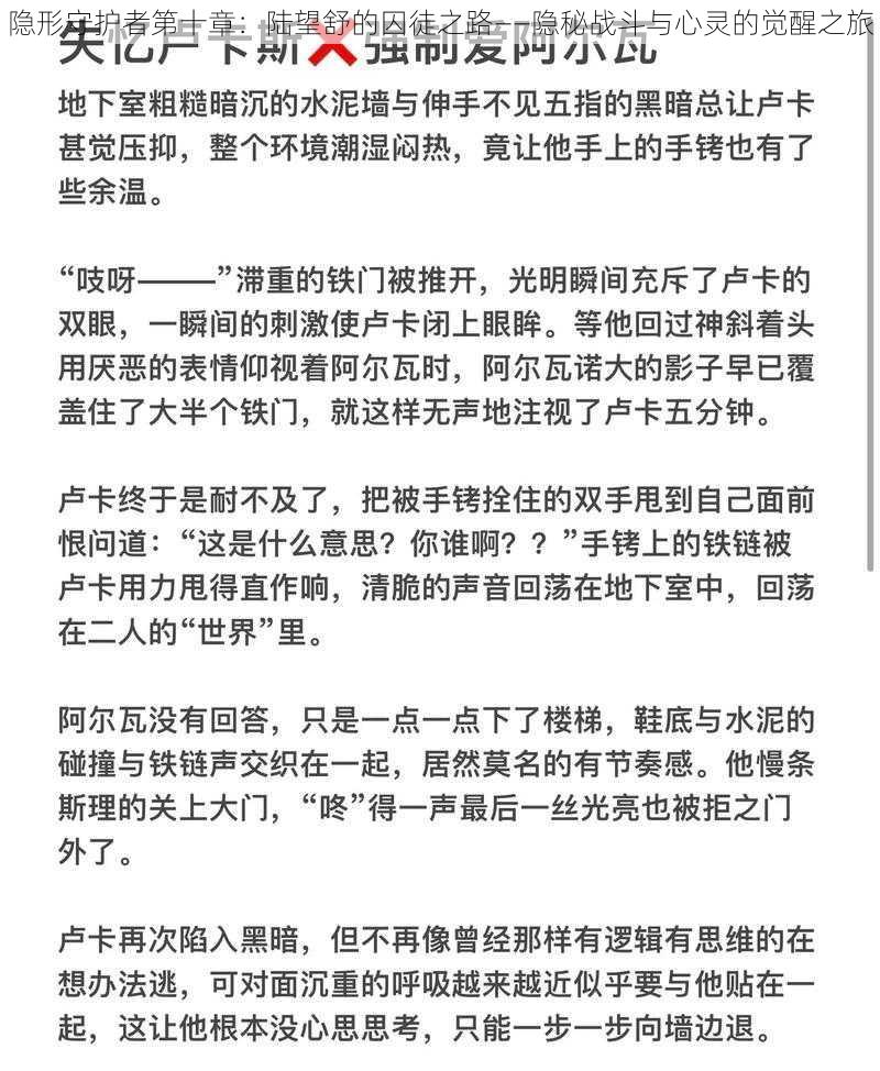 隐形守护者第十章：陆望舒的囚徒之路——隐秘战斗与心灵的觉醒之旅